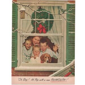 Plymouth Automobile Advertisement Norman Rockwell Vintage Holiday Christmas